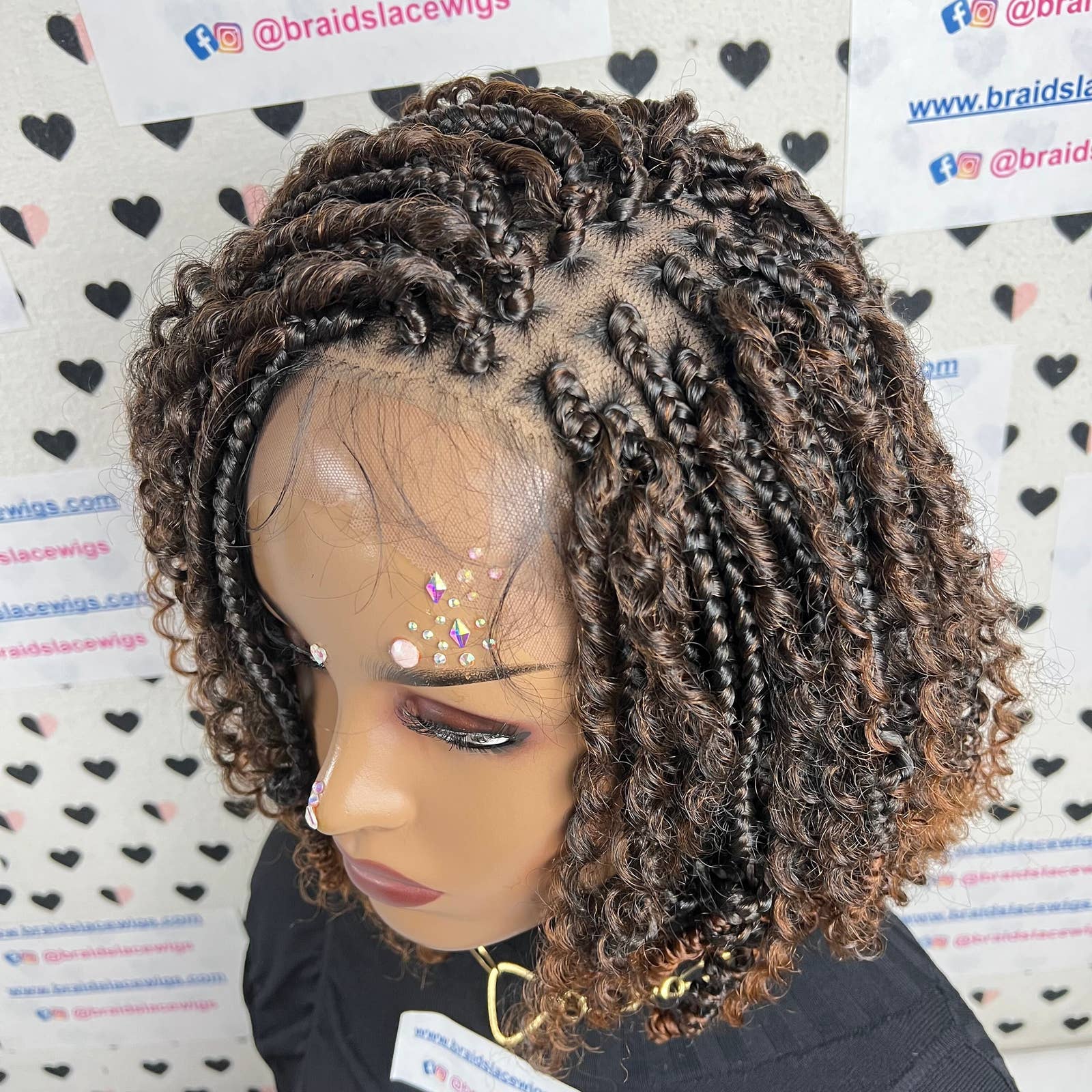 Short Curly Box Braid Lace Front Wig Boho Braids Wigs With Curly