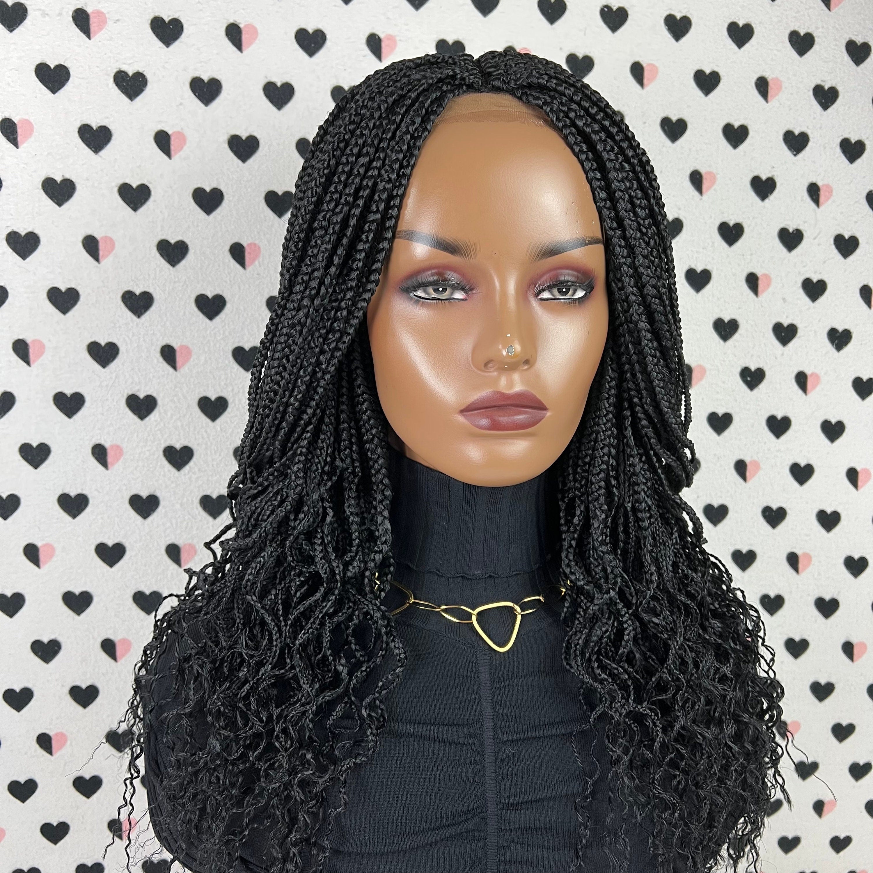 Curly Braided Wig Box Braids Lace Front Wig Color Black – Braidslacewigs