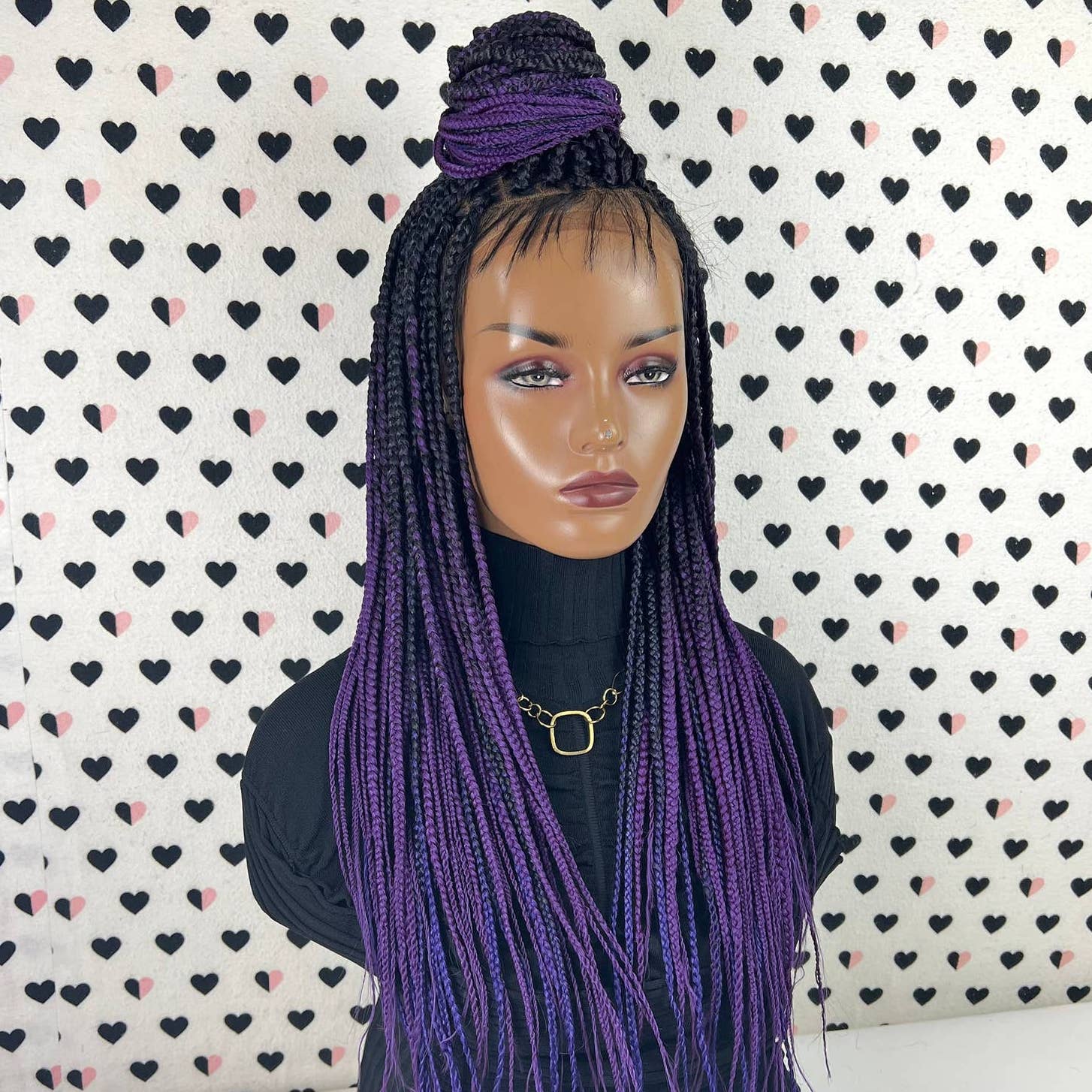 Purple Ombre Wig Box Braided Wigs For Black Women Handmade Braid Lace ...