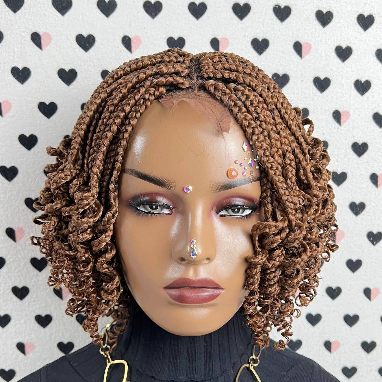 Short Box Braided Wig. Braided Wig With Beads. Lace Closure Short