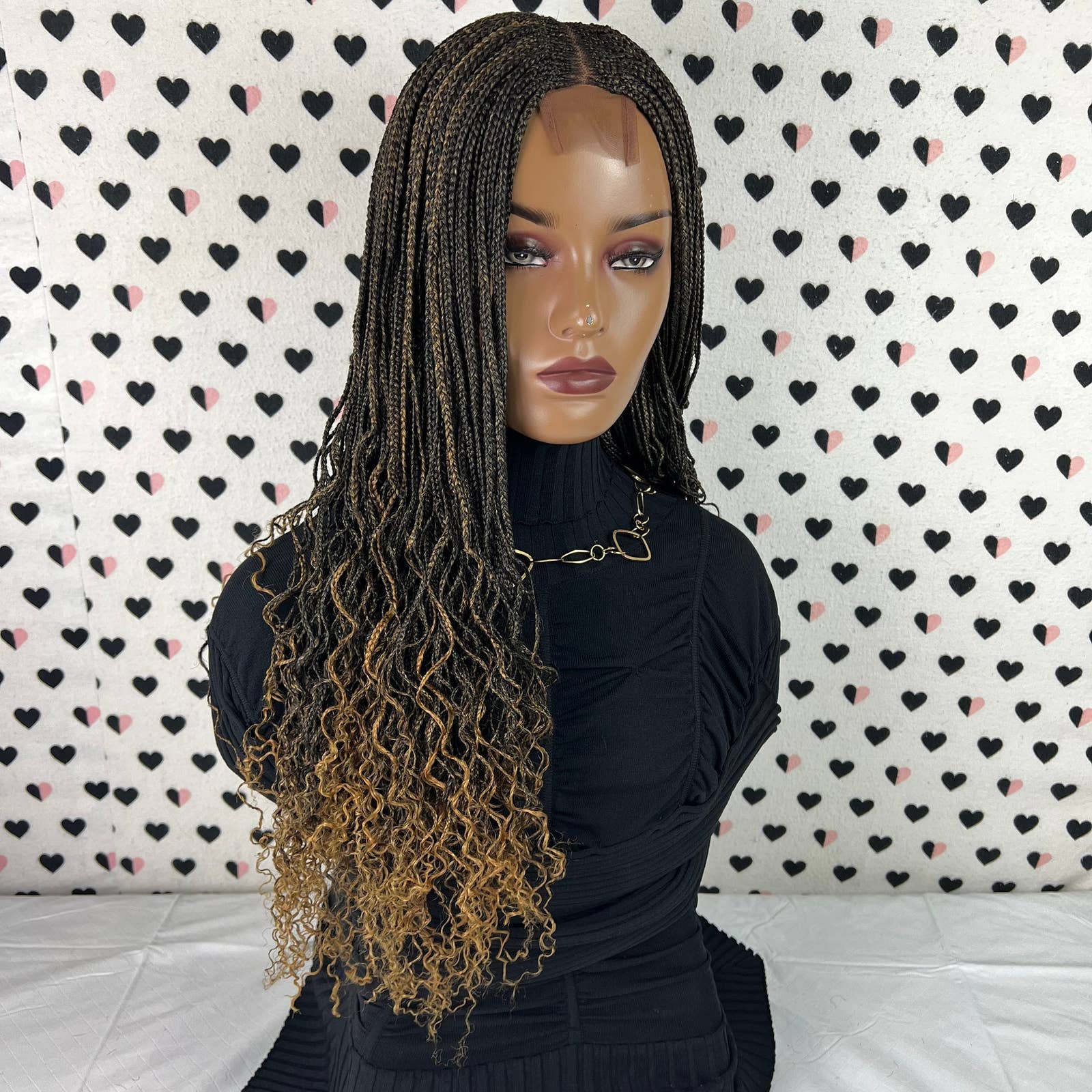 Top Cornrows Box offers Braids Lace Closure Wavy Curls Curly Braided Wig 1b/27 Ombre