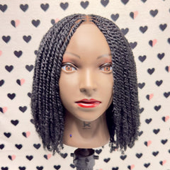 Lace Closure Short Bob Kinky Passion Twist Braided Wig For Black Women 10 Inches