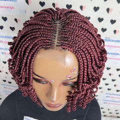 Top Cornrows Box Trenzas Cierre de encaje Rizado ondulado Peluca trenzada corta y rizada 10 pulgadas