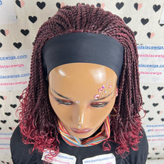 Diadema con trenza rizada corta y retorcida Peluca trenzada Trenzas pequeñas retorcidas Rojo burdeos