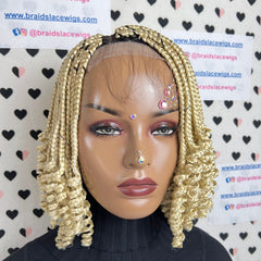 Short Curly Box Braids Braided Lace Closure Wig For Black Women Color 613