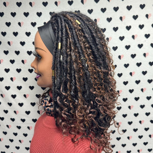 Short Faux Locs Headband Wig Boho Goddess Loc Distressed Curly Faux Dread Locs Wigs For Black Women 1b|30 Ombre