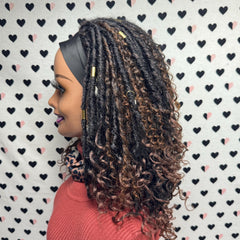 Short Faux Locs Headband Wig Boho Goddess Loc Distressed Curly Faux Dread Locs Wigs For Black Women 1b|30 Ombre