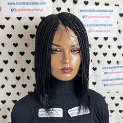 Pelucas con cierre de encaje y trenzas de plumas de caja pequeña para mujeres negras de 12 pulgadas