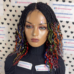 Wavy Curls Half Box Braids Curly Braided Wig For Black Women 16 Inch Multi color