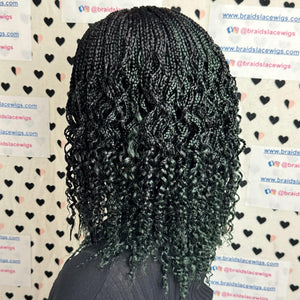 Pelucas de rizos cortos con trenzas de media caja y cierre de encaje trenzado para mujeres negras de 12 pulgadas