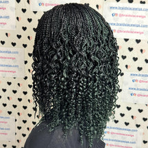 Perruques courtes à boucles, tresses mi-tête, fermeture en dentelle, pour femmes noires, 12 pouces