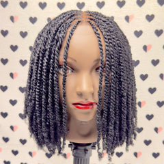Lace Closure Short Bob Kinky Passion Twist Braided Wig For Black Women 10 Inches