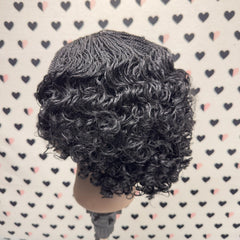 Handmade Micro Twist Short Curly Bob Glueless Braided Lace Closure Wig Black