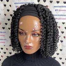 Peluca corta con rizos y diadema, pelucas trenzadas con rizos en espiral para mujeres negras
