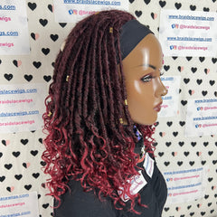 Peluca con diadema de rastas sintéticas cortas, estilo bohemio, con rastas de diosa, rizadas y desgastadas, color burdeos y rojo