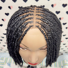 Lace Closure Short Bob Kinky Passion Twist Braided Wig For Black Women 10 Inches