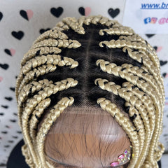 Short Curly Box Braids Braided Lace Closure Wig For Black Women Color 613