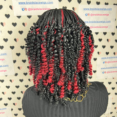 Hand Braided Handmade Curly Half Box Braids Curls Braided Lace Closure Wigs For Black Women