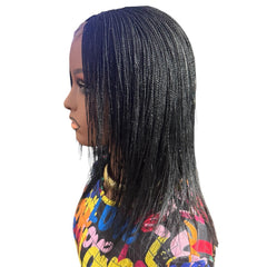 Glueless Tiny Small Braids Short Feathers Twist Braided Lace Closure Wig Black
