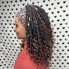 Short Faux Locs Headband Wig Boho Goddess Loc Distressed Curly Faux Dread Locs Wigs For Black Women 1b|30 Ombre
