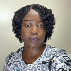 Handmade Micro Twist Short Curly Bob Glueless Braided Lace Closure Wig Black