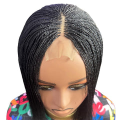Glueless Tiny Small Braids Short Feathers Twist Braided Lace Closure Wig Black
