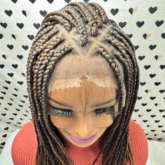 13x6 Lace Frontal V Part Box Braids Braided Lace Front Wig 1b/30 Ombre