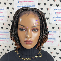 Short Curls Curly Box Braids Braided Lace Front Wig For Black Women Colors 1b/30 Ombre