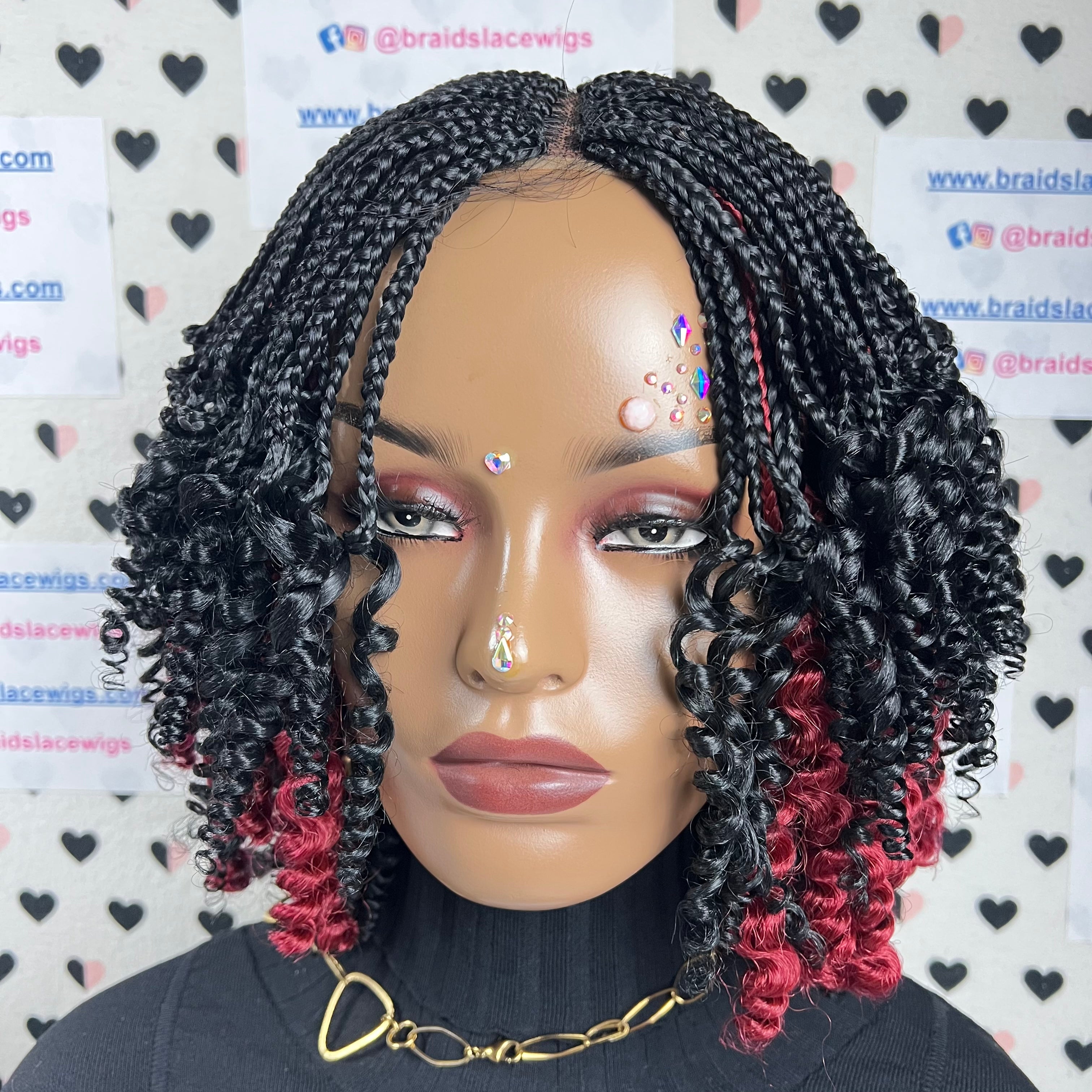 Hand Braided Handmade Curly Half Box Braids Curls Braided Lace Closure Wigs For Black Women
