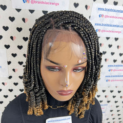 Peluca trenzada del frente del cordón de las trenzas de los rizos de la trenza de la caja rizada frontal del cordón 13x4 para las mujeres negras 1b/27 Ombre