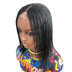 Glueless Tiny Small Braids Short Feathers Twist Braided Lace Closure Wig Black
