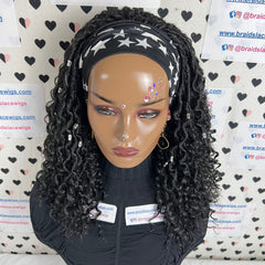 Peluca con diadema de rastas falsas cortas, estilo bohemio, con rastas rizadas y desgastadas