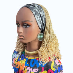 Handmade Blonde Micro Twist Braided Headband Wig with Curly Ends – 613 Golden