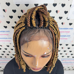 Multicolor Curly Box Braids Braided Lace Front Wig Color 27/30