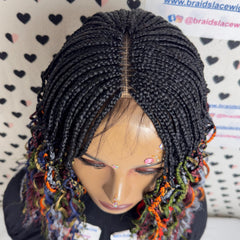 Wavy Curls Half Box Braids Curly Braided Wig For Black Women 16 Inch Multi color
