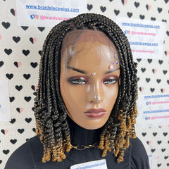 Peluca trenzada del frente del cordón de las trenzas de los rizos de la trenza de la caja rizada frontal del cordón 13x4 para las mujeres negras 1b/27 Ombre