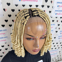 Short Curly Box Braids Braided Lace Closure Wig For Black Women Color 613