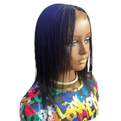 Glueless Tiny Small Braids Short Feathers Twist Braided Lace Closure Wig Black