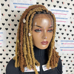 Pelucas cortas de rastas sintéticas de 13 x 4 pulgadas con encaje frontal y rastas desgastadas, peluca trenzada de 14 pulgadas