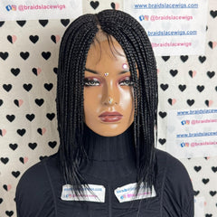 Pelucas con cierre de encaje y trenzas de plumas de caja pequeña para mujeres negras de 12 pulgadas