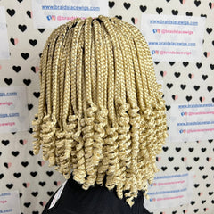 Short Curly Box Braids Braided Lace Closure Wig For Black Women Color 613