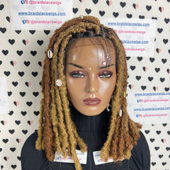 Pelucas cortas de rastas sintéticas de 13 x 4 pulgadas con encaje frontal y rastas desgastadas, peluca trenzada de 14 pulgadas