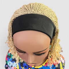 Handmade Blonde Micro Twist Braided Headband Wig with Curly Ends – 613 Golden