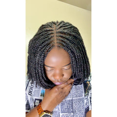 Lace Closure Short Bob Kinky Passion Twist Braided Wig For Black Women 10 Inches