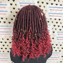 Peluca con diadema de rastas sintéticas cortas, estilo bohemio, con rastas de diosa, rizadas y desgastadas, color burdeos y rojo