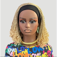 Handmade Blonde Micro Twist Braided Headband Wig with Curly Ends – 613 Golden