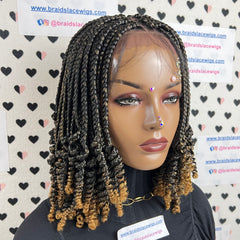 Peluca trenzada del frente del cordón de las trenzas de los rizos de la trenza de la caja rizada frontal del cordón 13x4 para las mujeres negras 1b/27 Ombre