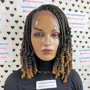 13x4 Lace Frontal Curly Box Braid Curls Braids Braided Lace Front Wig For Black Women 1b/27 Ombre