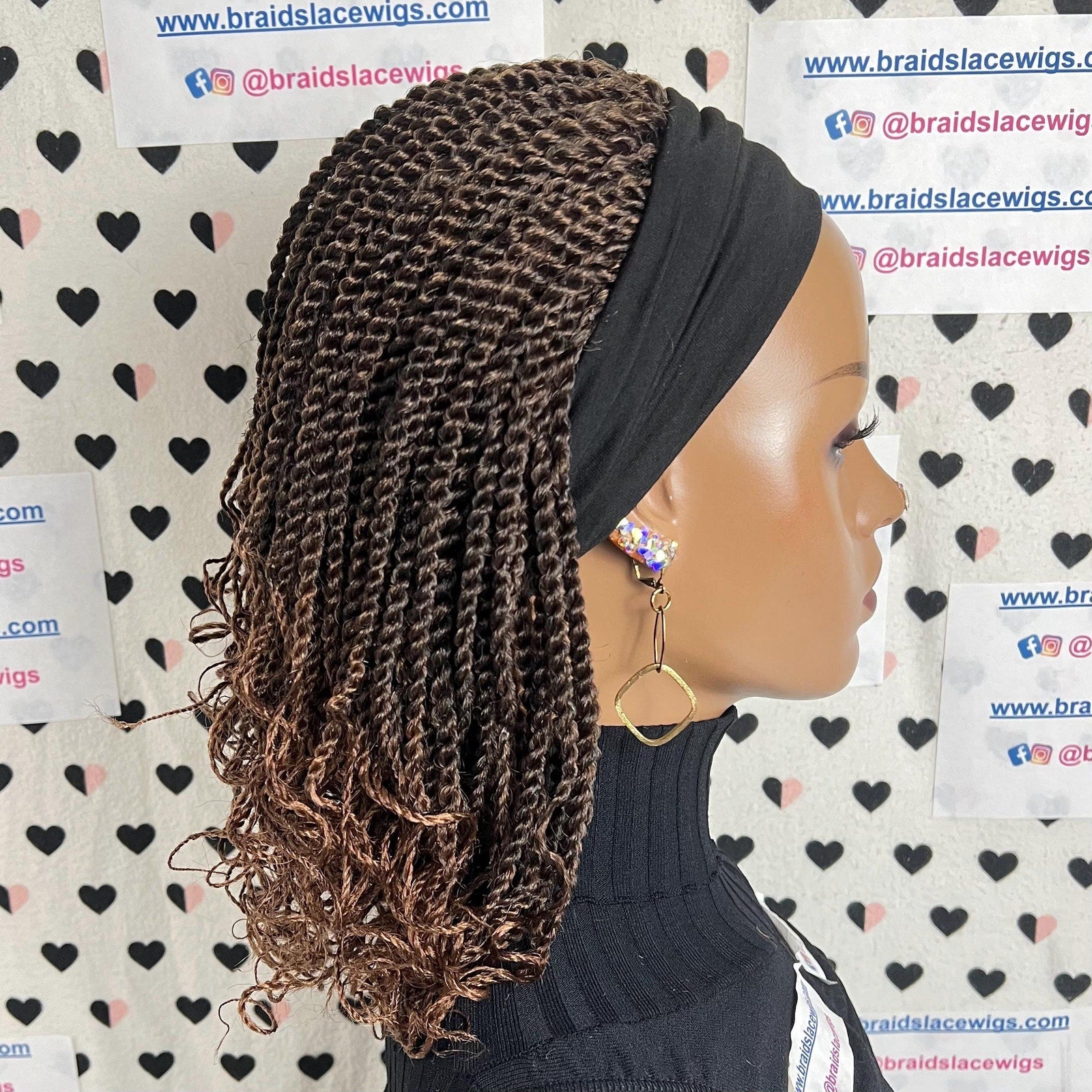 Peluca trenzada con diadema rizada y corta, pelucas trenzadas pequeñas para mujeres