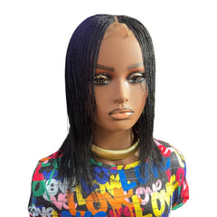 Glueless Tiny Small Braids Short Feathers Twist Braided Lace Closure Wig Black